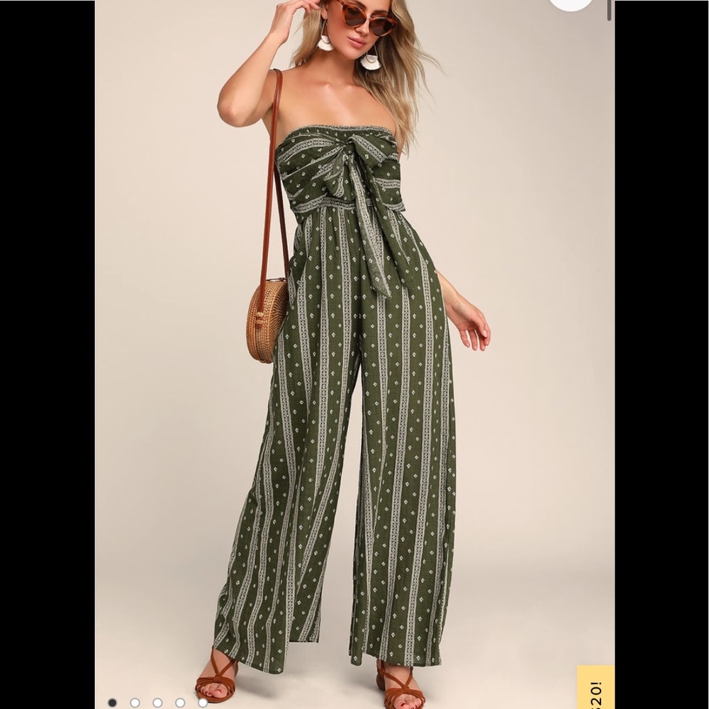 Olive Green Strapless Jumpsuit